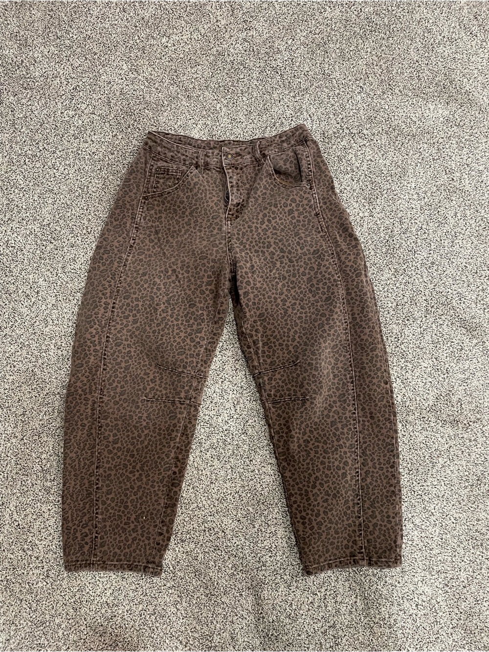 Amazon Women's High Rise Brown Leopard Print Barrel Jeans